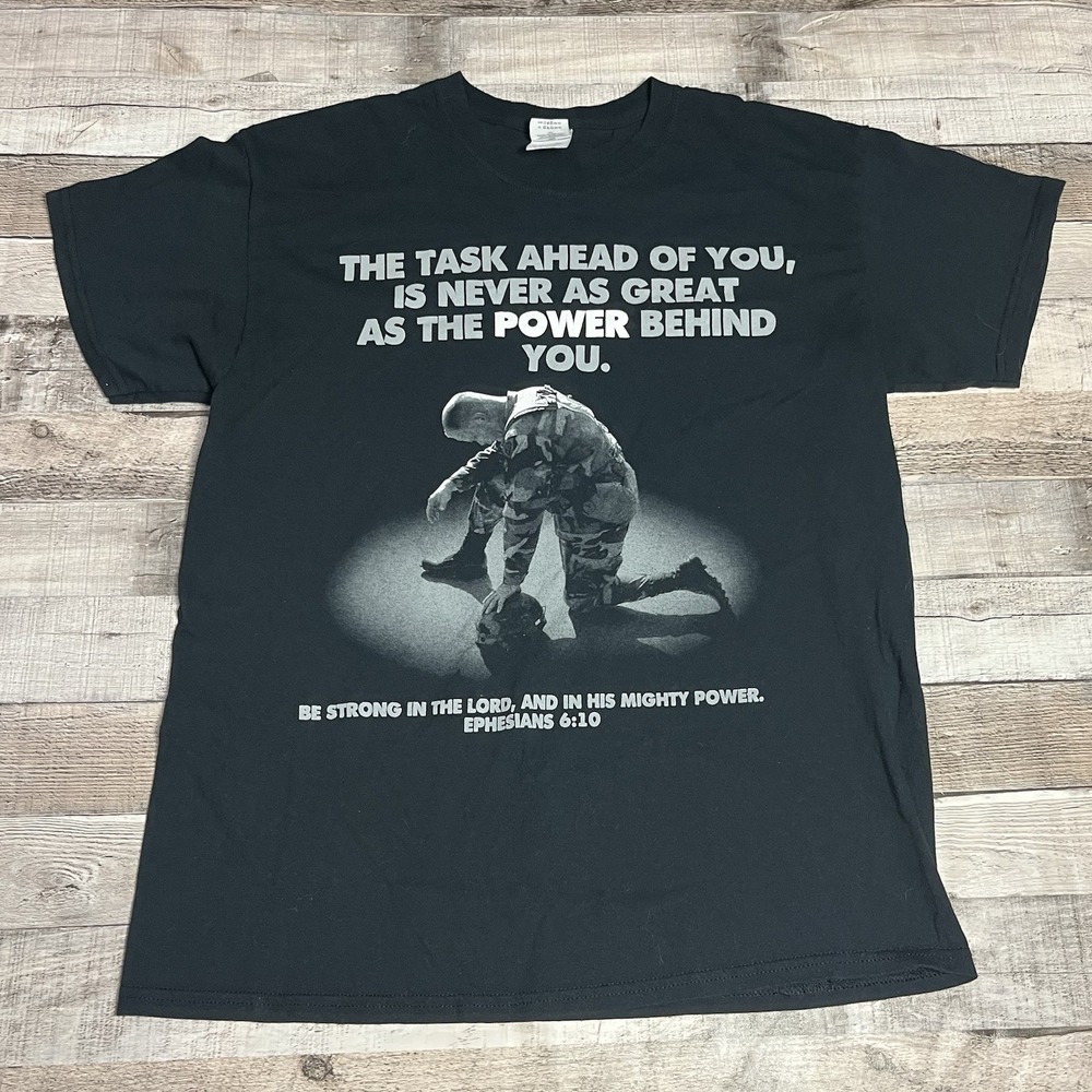 Jesus Tee Size Large Black Ephesians 6:10 Power Behind You Religious Faith